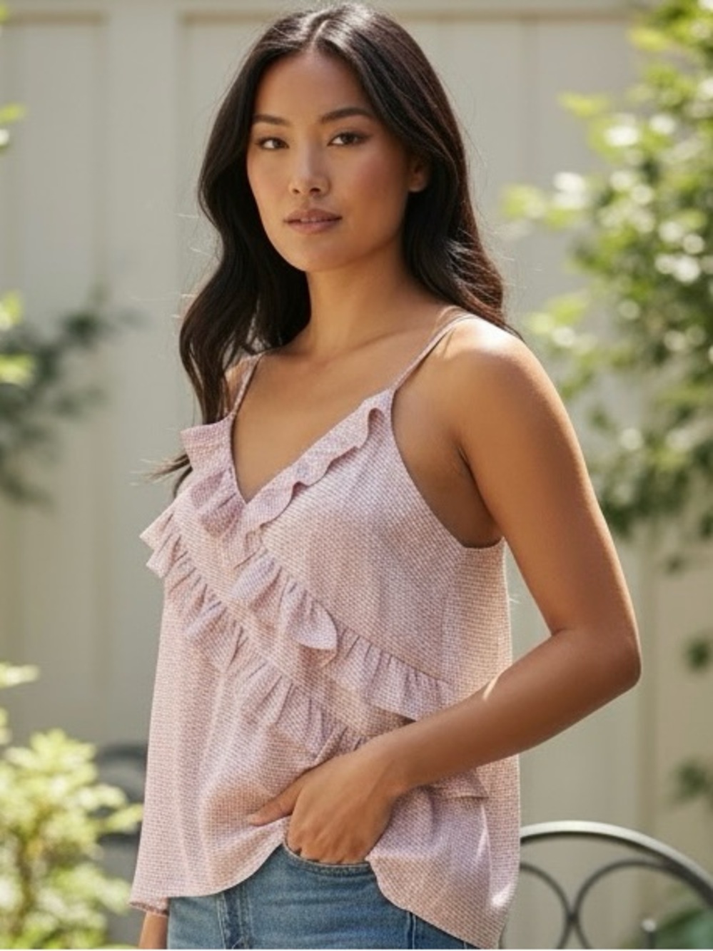 Express Blush Pink Textured Polk a Dot Top